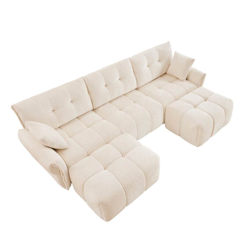 Walker Edison | Chenille Tufted 3 Seater Sofa Set With Ottoman And Throw Pillows - Image 9