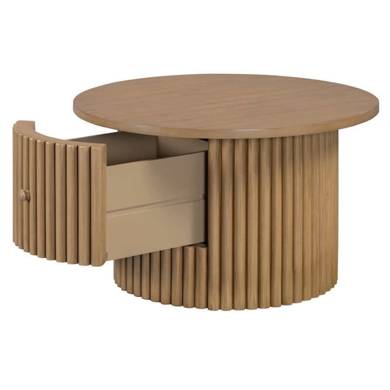 Walker Edison | Reeded Round Coffee Table with a Drawer - Image 15