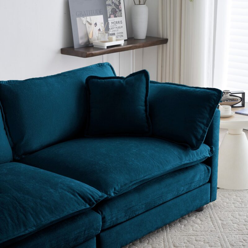 Walker Edison | Teal Chenille Cloud Accent Chair with Ottoman - Image 10