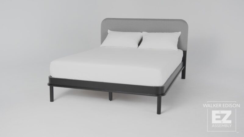 Annette Contemporary Upholstered Headboard Curved Wood Bed Frame - Image 30