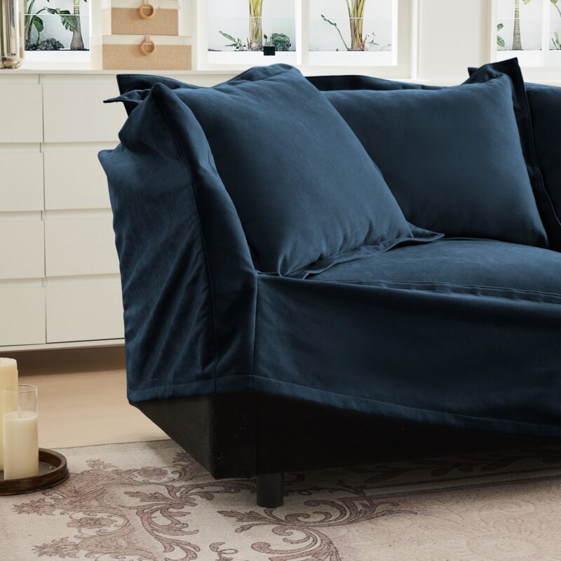 Walker Edison | Cloud Slipcovered Sectional Blue Sofa Ottoman - Image 16