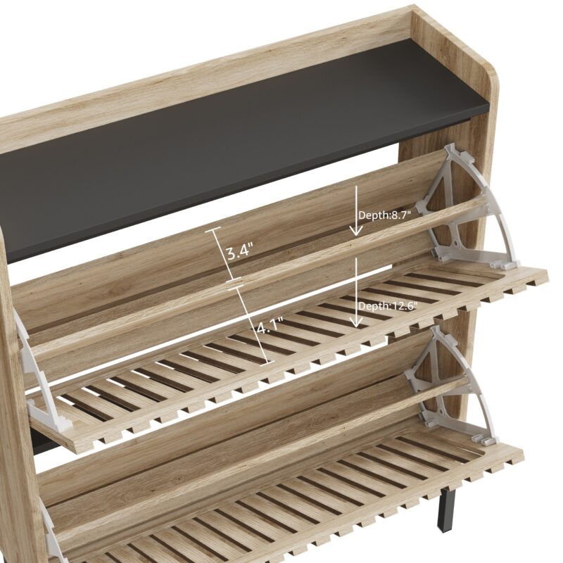 Walker Edison | Stylish Teak and Black Entryway Shoe Cabinet - Image 4