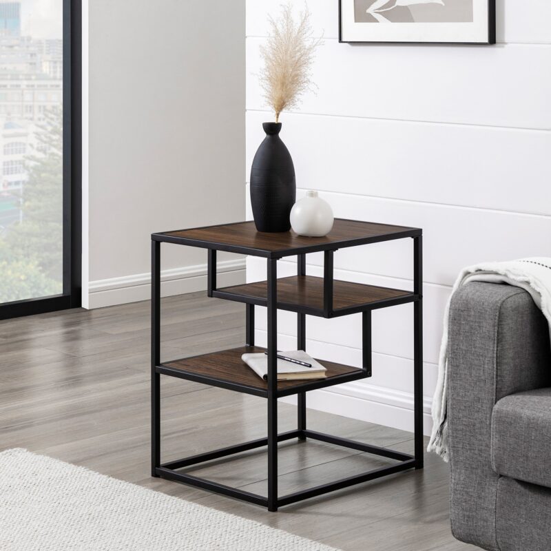 Maya 16" Contemporary Metal and Wood Side Table - Image 5