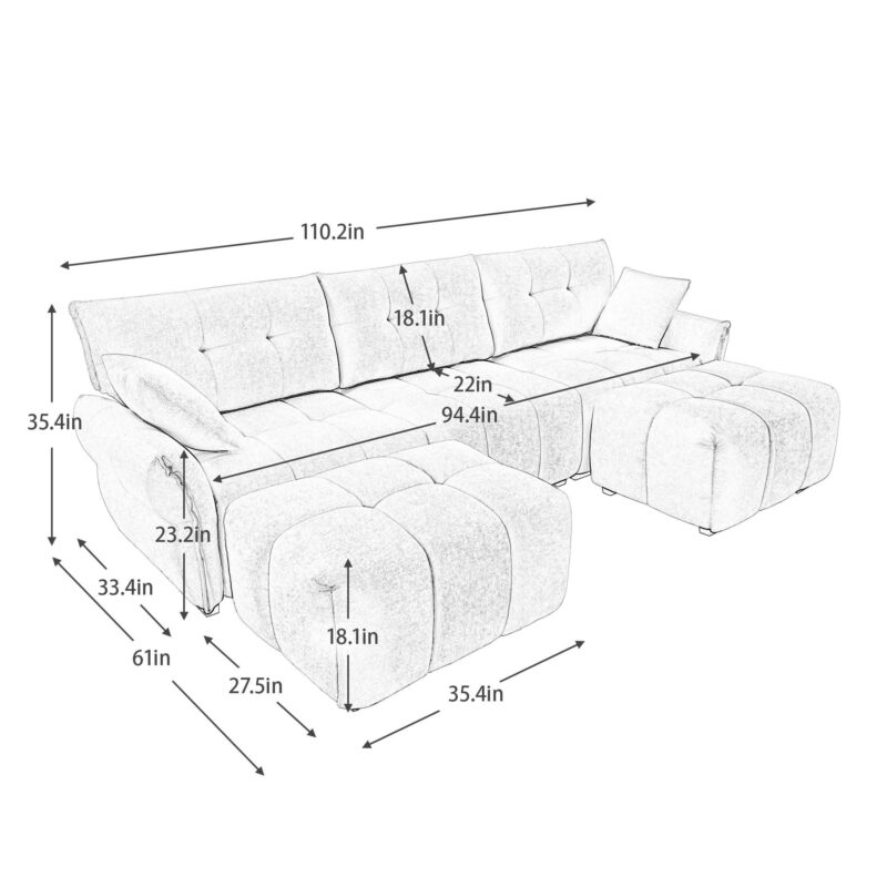 Walker Edison | Chenille Tufted 3 Seater Sofa Set With Ottoman And Throw Pillows - Image 5