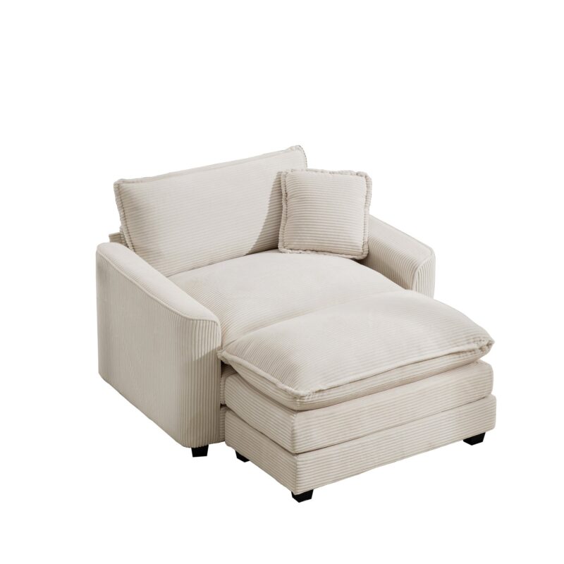 Walker Edison | Corduroy Deep Seat Cloud Accent Chair with Ottoman Set - Image 5