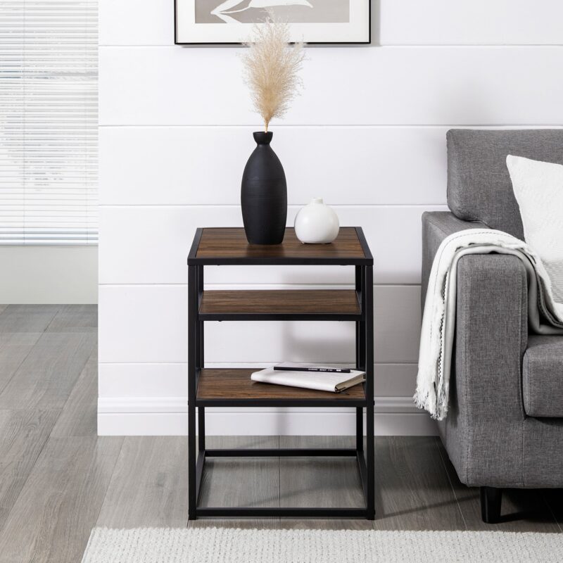 Maya 16" Contemporary Metal and Wood Side Table - Image 4