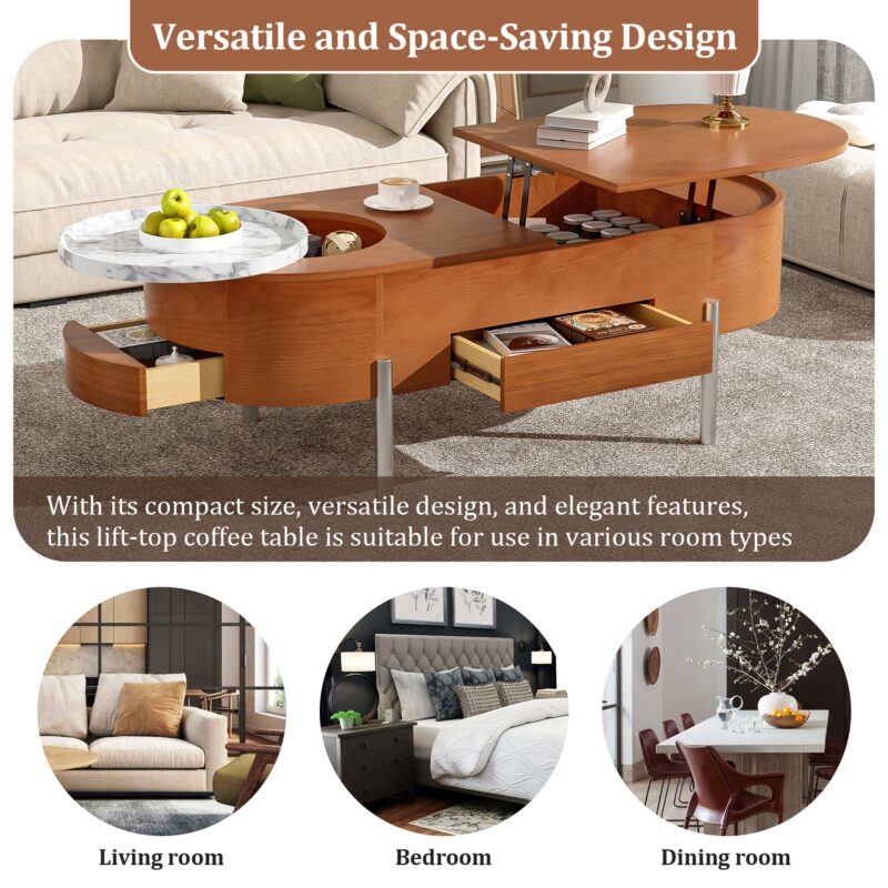 Walker Edison | Modern Lift Top Coffee Table with Marble Pattern Tray and Storage - Image 9