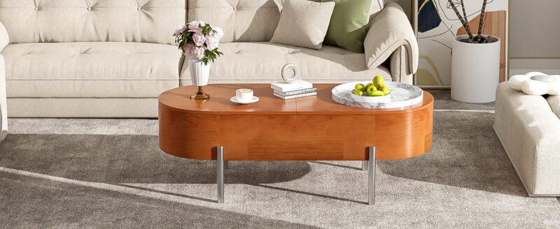 Walker Edison | Modern Lift Top Coffee Table with Marble Pattern Tray and Storage - Image 3