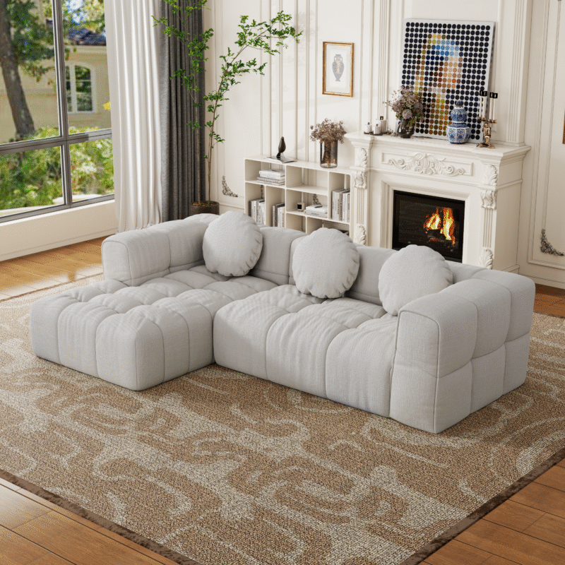 Walker Edison | Modular Minimalist Tufted Sectional Sofa Set with 3 pillows - Image 10