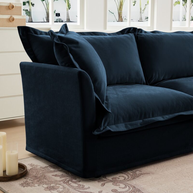 Walker Edison | Cloud Slipcovered Sectional Blue Sofa Ottoman - Image 15