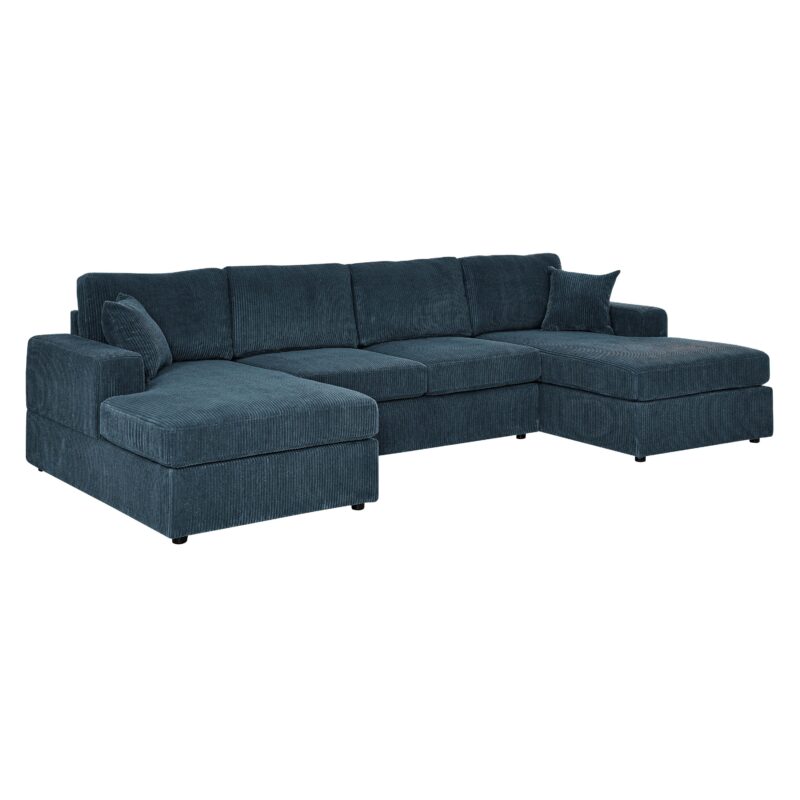 Walker Edison | Coastal Teal Corduroy Double Chaise Cloud Sectional Sofa - Image 2