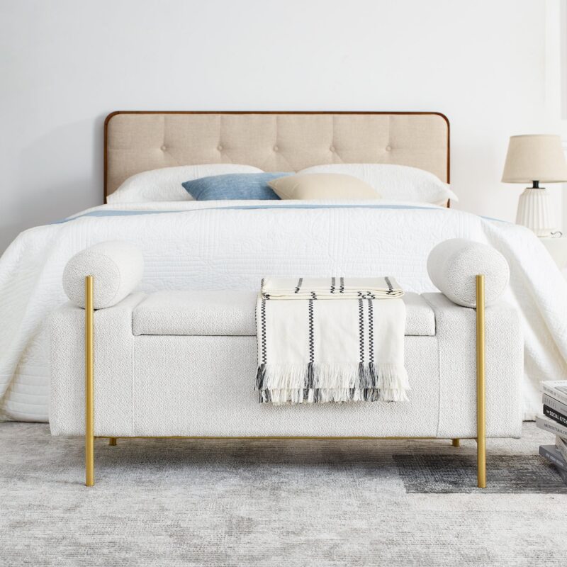 Walker Edison | Minimalist Upholstered Linen Storage Bench - Image 3