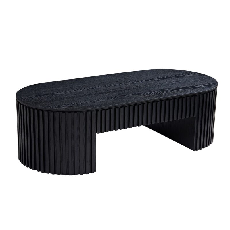 Walker Edison | Reeded Oval Wood Coffee Table With Drawer - Image 5