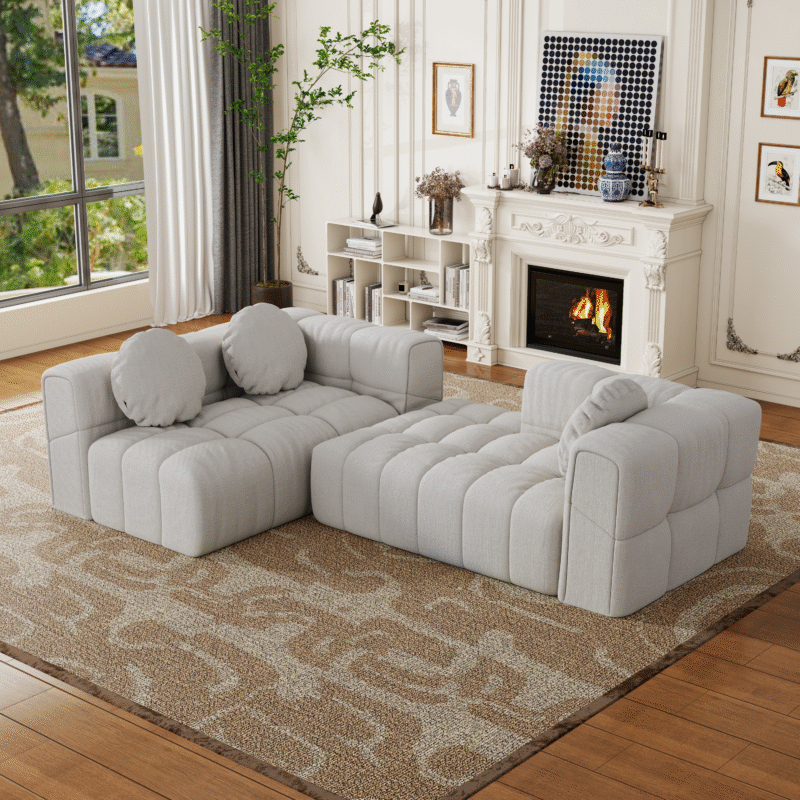 Walker Edison | Modular Minimalist Tufted Sectional Sofa Set with 3 pillows - Image 7