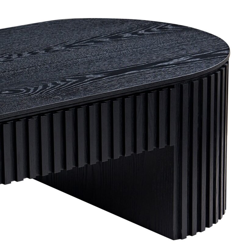Walker Edison | Reeded Oval Wood Coffee Table With Drawer - Image 12