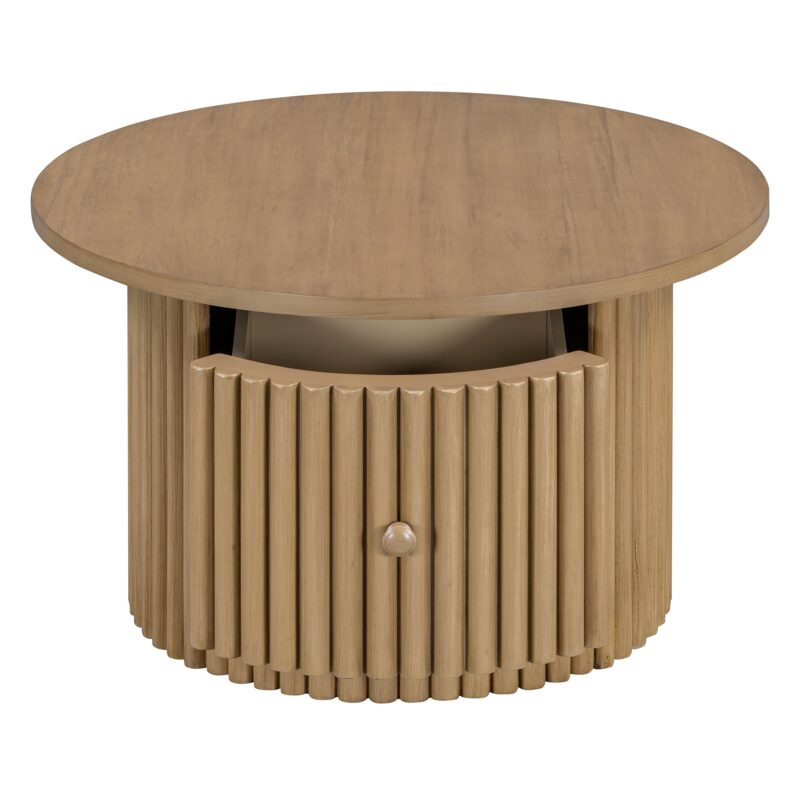 Walker Edison | Reeded Round Coffee Table with a Drawer - Image 16