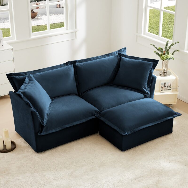 Walker Edison | Cloud Slipcovered Sectional Blue Sofa Ottoman - Image 5