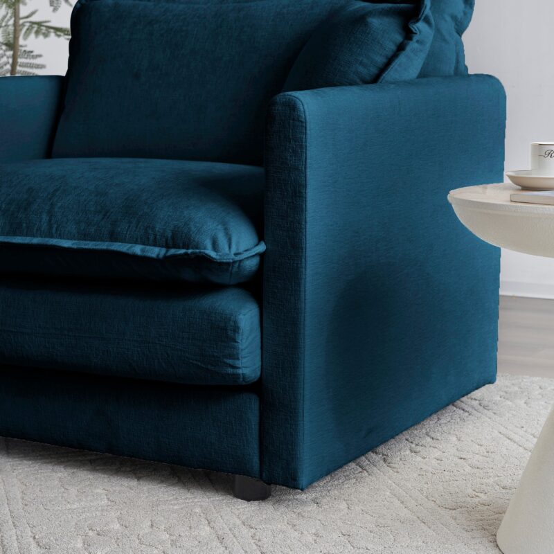 Walker Edison | Teal Chenille Cloud Accent Chair with Ottoman - Image 7