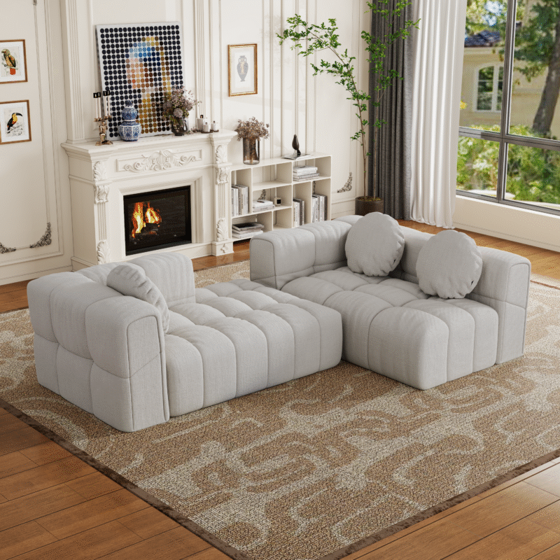 Walker Edison | Modular Minimalist Tufted Sectional Sofa Set with 3 pillows - Image 5