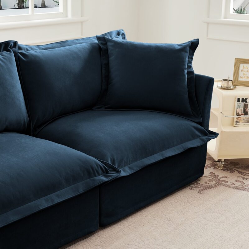 Walker Edison | Cloud Slipcovered Sectional Blue Sofa Ottoman - Image 17