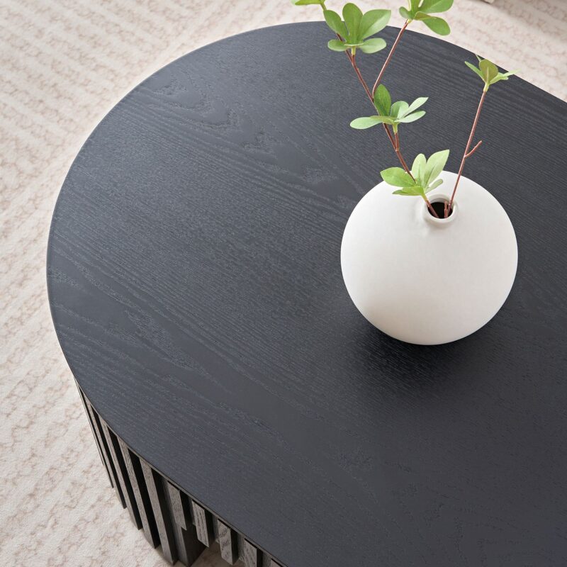 Walker Edison | Reeded Oval Wood Coffee Table With Drawer - Image 10