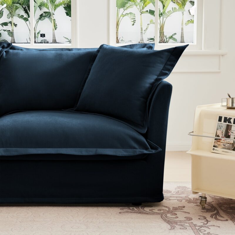 Walker Edison | Cloud Slipcovered Sectional Blue Sofa Ottoman - Image 14