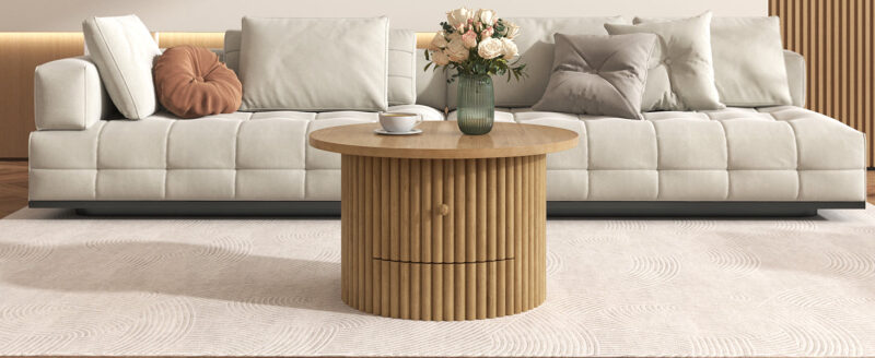 Walker Edison | Reeded Round Coffee Table with a Drawer - Image 21