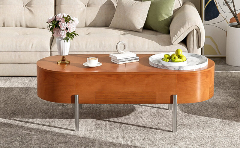 Walker Edison | Modern Lift Top Coffee Table with Marble Pattern Tray and Storage - Image 4