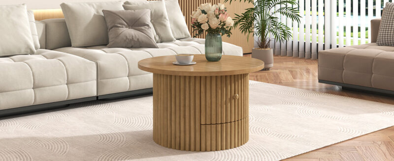Walker Edison | Reeded Round Coffee Table with a Drawer - Image 23
