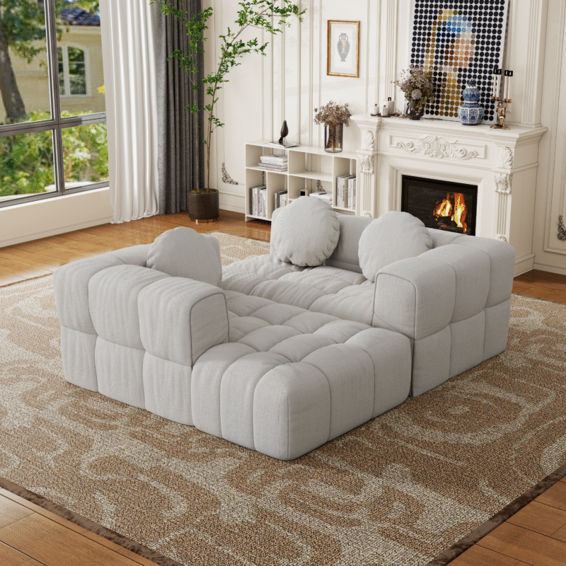 Walker Edison | Modular Minimalist Tufted Sectional Sofa Set with 3 pillows - Image 2