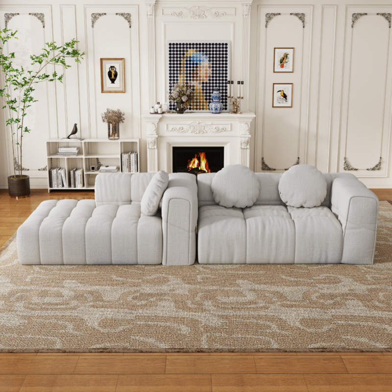 Walker Edison | Modular Minimalist Tufted Sectional Sofa Set with 3 pillows - Image 3