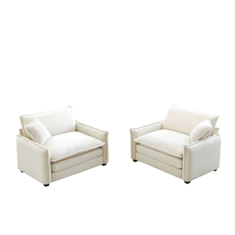 Walker Edison | Beige Corduroy Deep Seated Accent Chair Set - Image 6