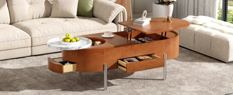 Walker Edison | Modern Lift Top Coffee Table with Marble Pattern Tray and Storage - Image 5