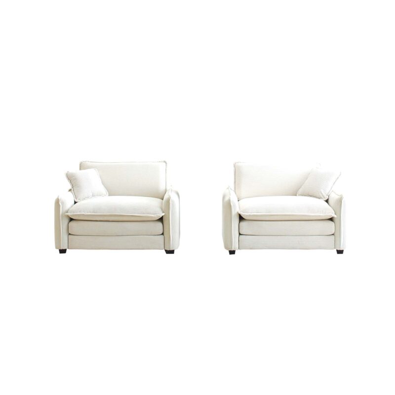 Walker Edison | Beige Corduroy Deep Seated Accent Chair Set - Image 7