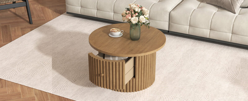 Walker Edison | Reeded Round Coffee Table with a Drawer - Image 25