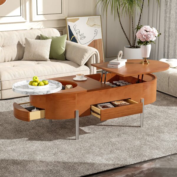 Walker Edison | Modern Lift Top Coffee Table with Marble Pattern Tray and Storage