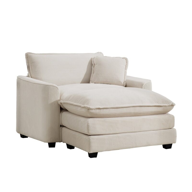 Walker Edison | Corduroy Deep Seat Cloud Accent Chair with Ottoman Set - Image 6