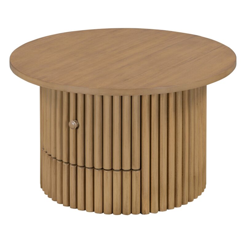 Walker Edison | Reeded Round Coffee Table with a Drawer - Image 13