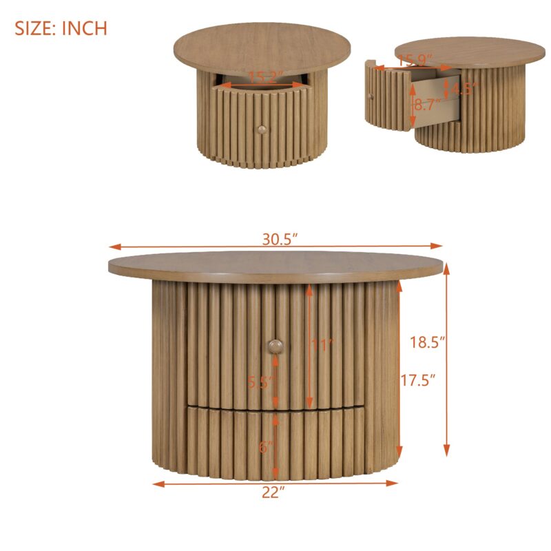 Walker Edison | Reeded Round Coffee Table with a Drawer - Image 7