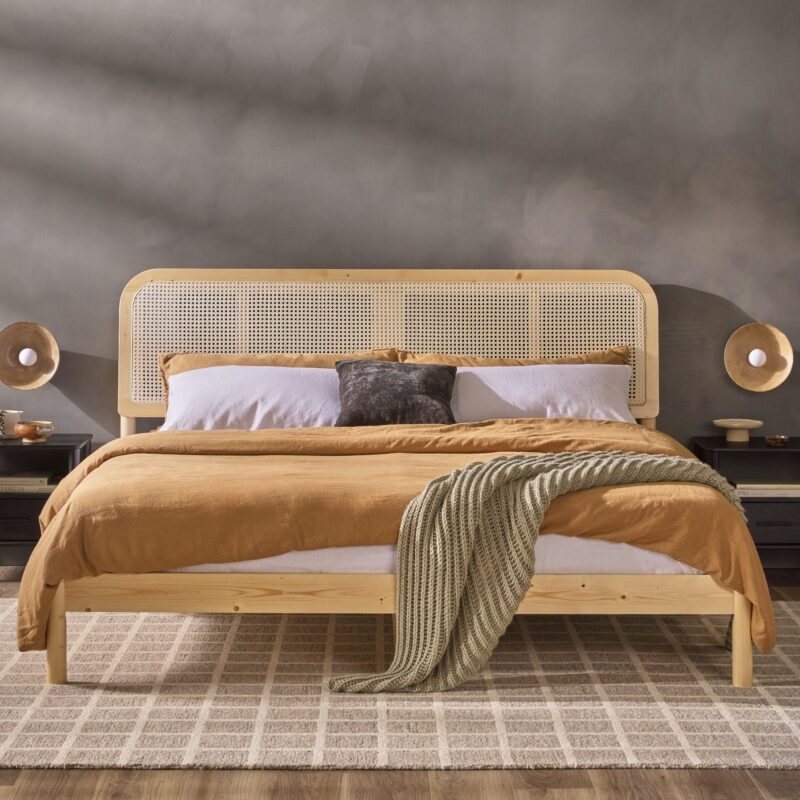 Neru Boho Curved Rattan-Headboard Bed Collection (Queen or King) - Image 26