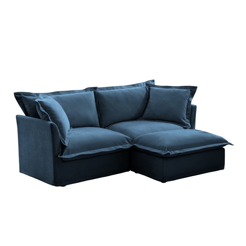 Walker Edison | Cloud Slipcovered Sectional Blue Sofa Ottoman - Image 9