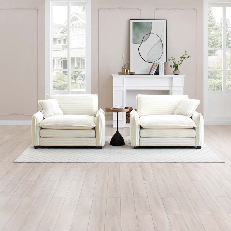 Walker Edison | Beige Corduroy Deep Seated Accent Chair Set - Image 3