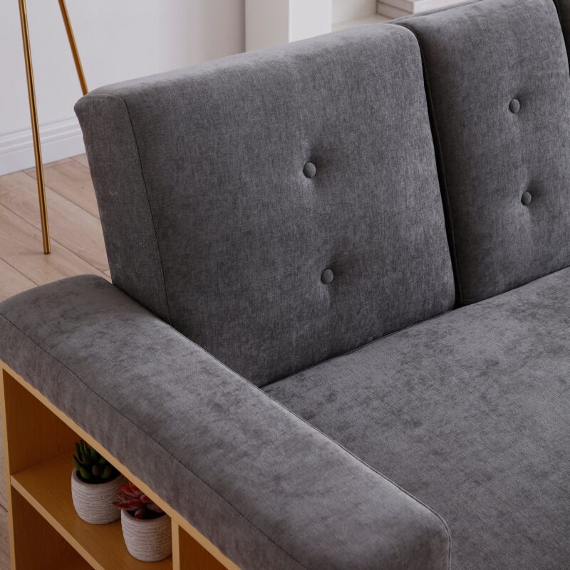 Walker Edison | Grey Multifunctional Convertible Sleeper Bed Sofa with Storage Ottoman - Image 8