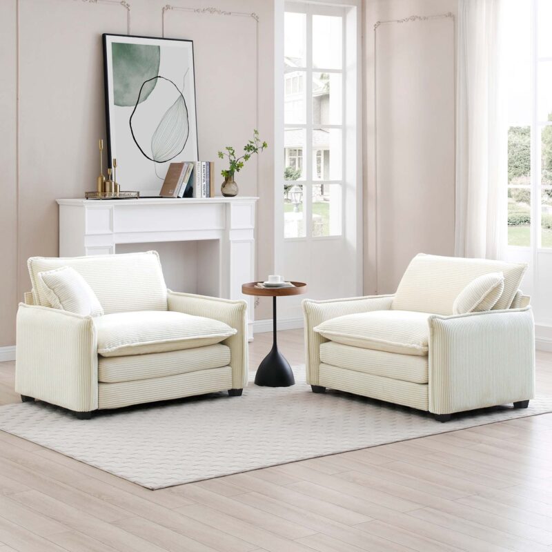 Walker Edison | Beige Corduroy Deep Seated Accent Chair Set - Image 2