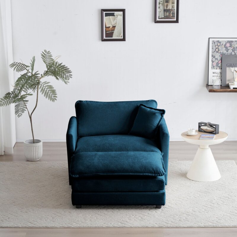 Walker Edison | Teal Chenille Cloud Accent Chair with Ottoman - Image 2