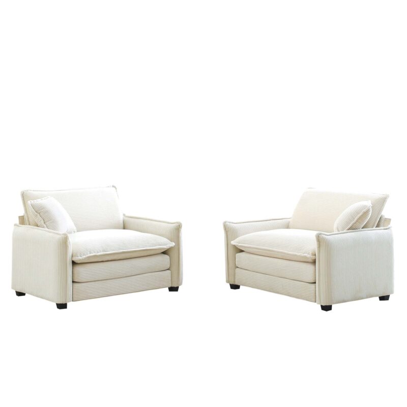 Walker Edison | Beige Corduroy Deep Seated Accent Chair Set - Image 5