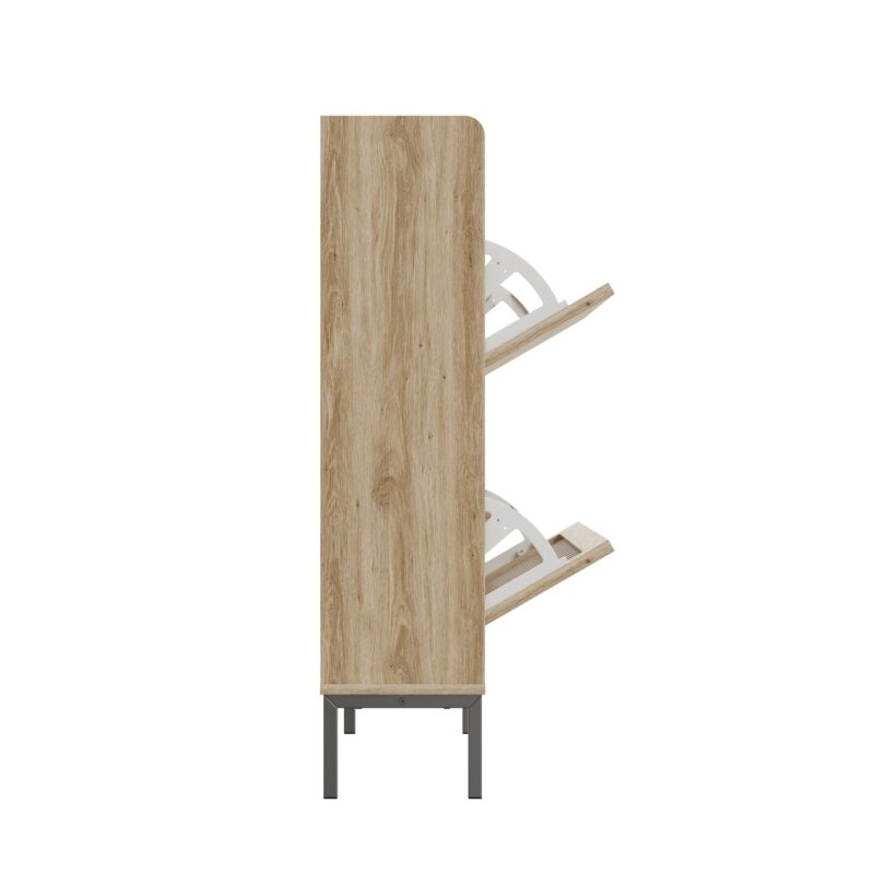 Walker Edison | Stylish Teak and Black Entryway Shoe Cabinet - Image 8