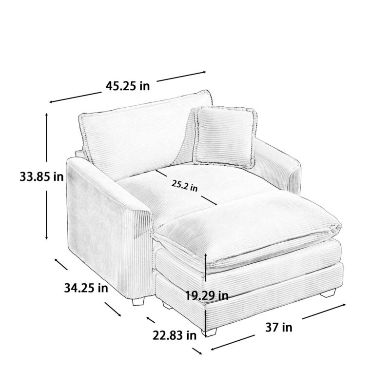 Walker Edison | Corduroy Deep Seat Cloud Accent Chair with Ottoman Set - Image 4