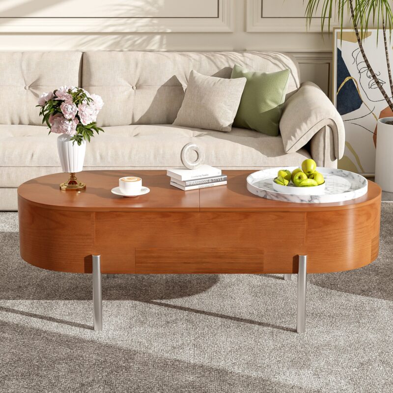 Walker Edison | Modern Lift Top Coffee Table with Marble Pattern Tray and Storage - Image 2