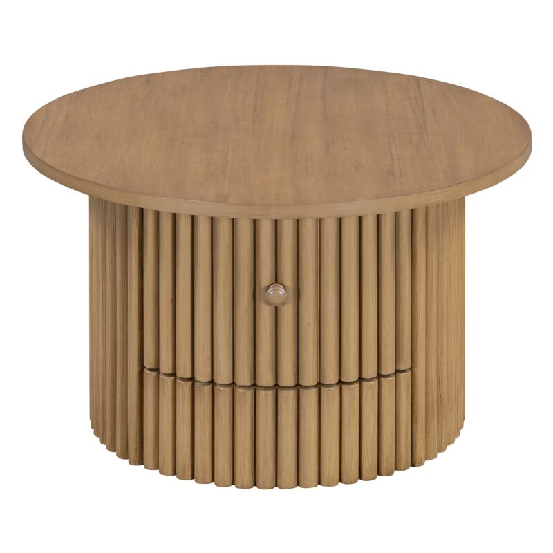 Walker Edison | Reeded Round Coffee Table with a Drawer - Image 8